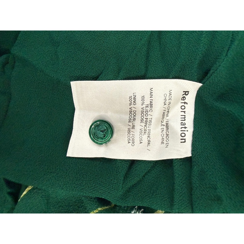 Reformation Midi Dress 6 Green Floral Smocked Back Cutout Ruffle Hem Sweetheart - Picture 10 of 11